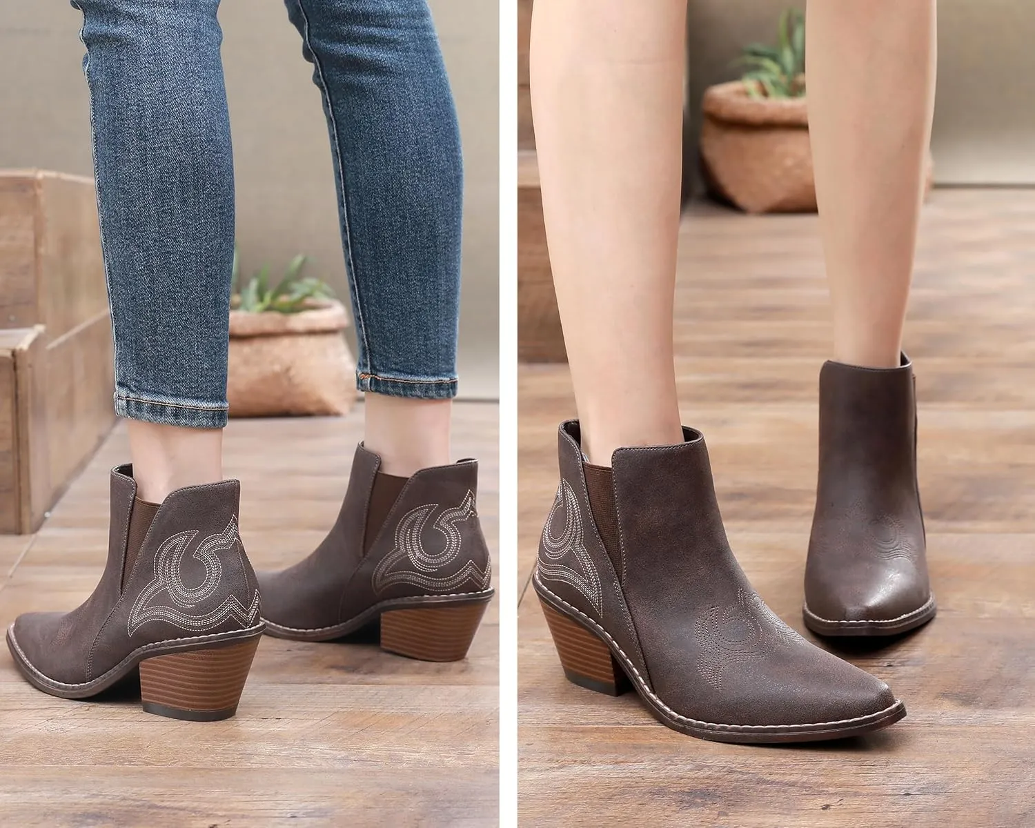 Blikcon Womens' Embroidery Western Ankle Cowgirl Boots