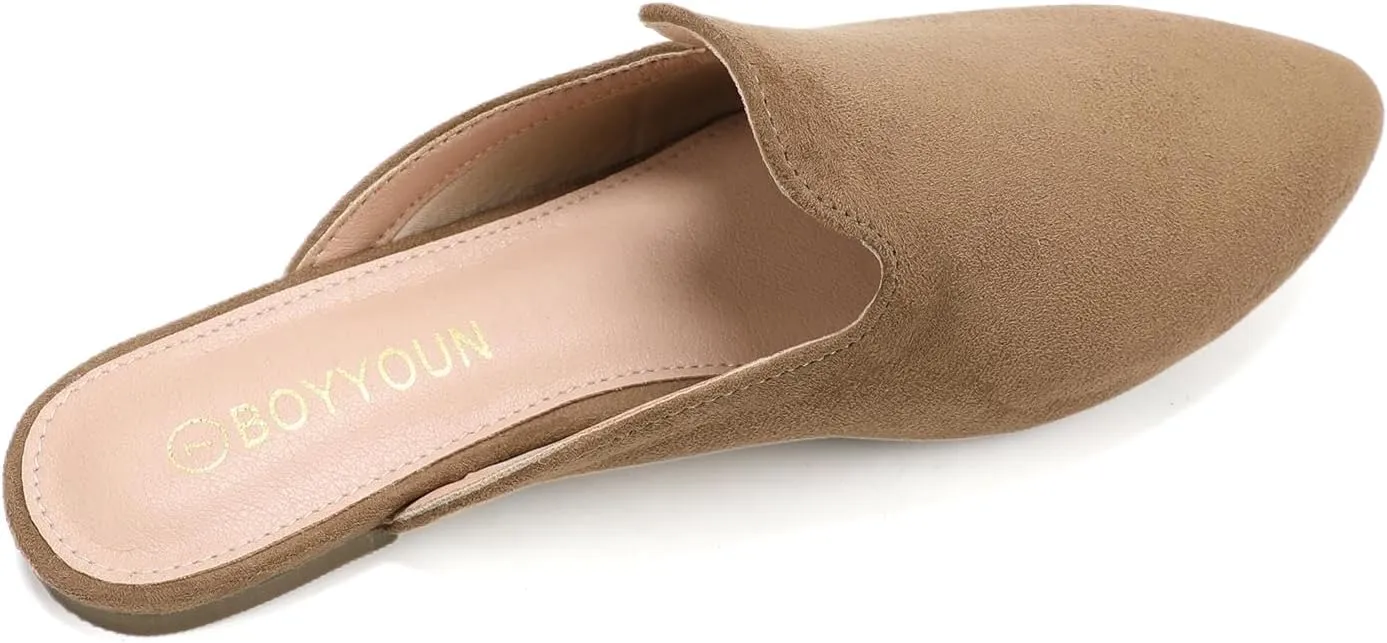BOYYOUN Mules for Women Comfortable Slip On Backless Flats Pointed Toe Loafers for Work and Casual Wear Low Heel Closed Shoes Womens Mule