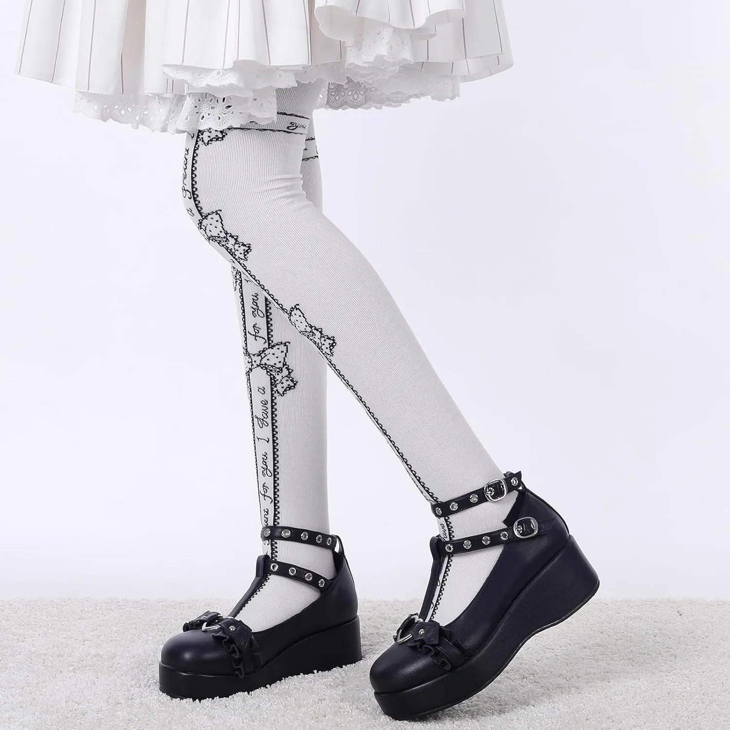 BYOMIGY Mary Jane Shoes Women Goth Platform Heels Chunky Heel Pumps with Ankle Strap Wedge Heels for Women