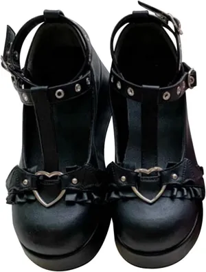 BYOMIGY Mary Jane Shoes Women Goth Platform Heels Chunky Heel Pumps with Ankle Strap Wedge Heels for Women