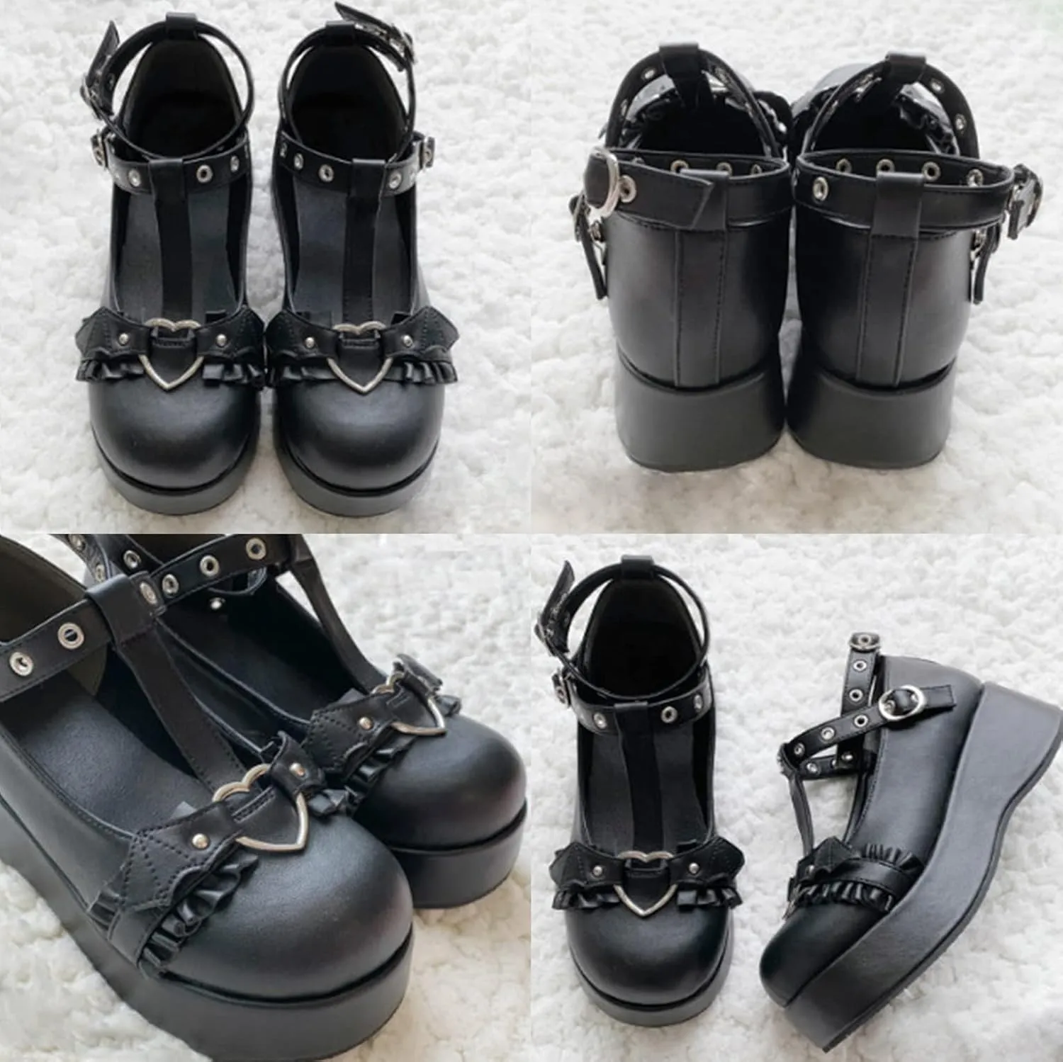 BYOMIGY Mary Jane Shoes Women Goth Platform Heels Chunky Heel Pumps with Ankle Strap Wedge Heels for Women