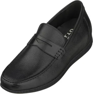 CALTO Men's Invisible Height Increasing Elevator Shoes - Black Premium Leather Slip-on Lightweight Casual Loafers - 2.4 Inches Taller - S1090 - Size 11.5 D(M) US