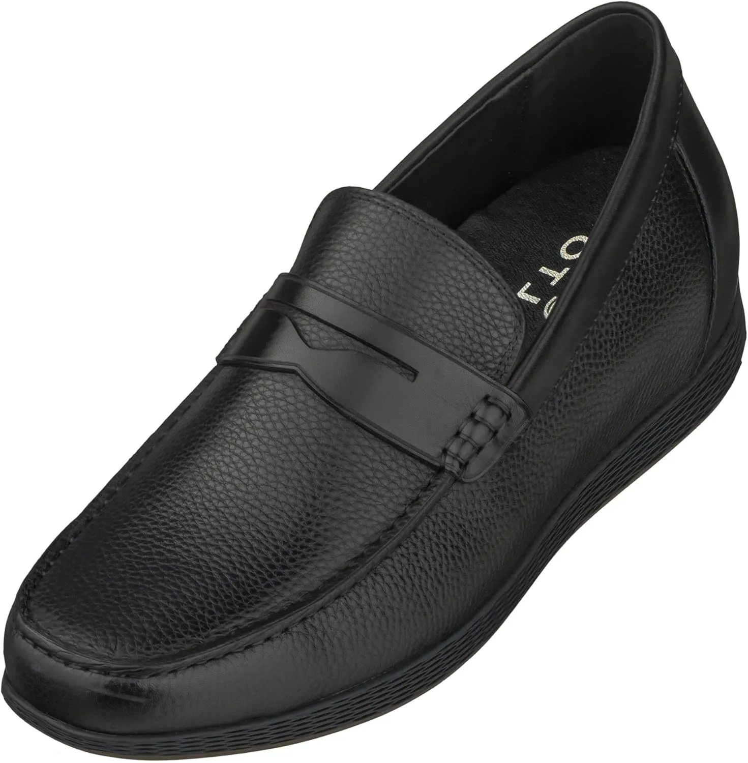 CALTO Men's Invisible Height Increasing Elevator Shoes - Black Premium Leather Slip-on Lightweight Casual Loafers - 2.4 Inches Taller - S1090 - Size 11.5 D(M) US