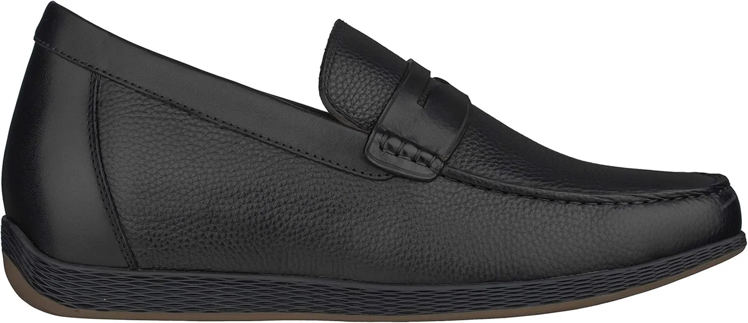 CALTO Men's Invisible Height Increasing Elevator Shoes - Black Premium Leather Slip-on Lightweight Casual Loafers - 2.4 Inches Taller - S1090 - Size 11.5 D(M) US