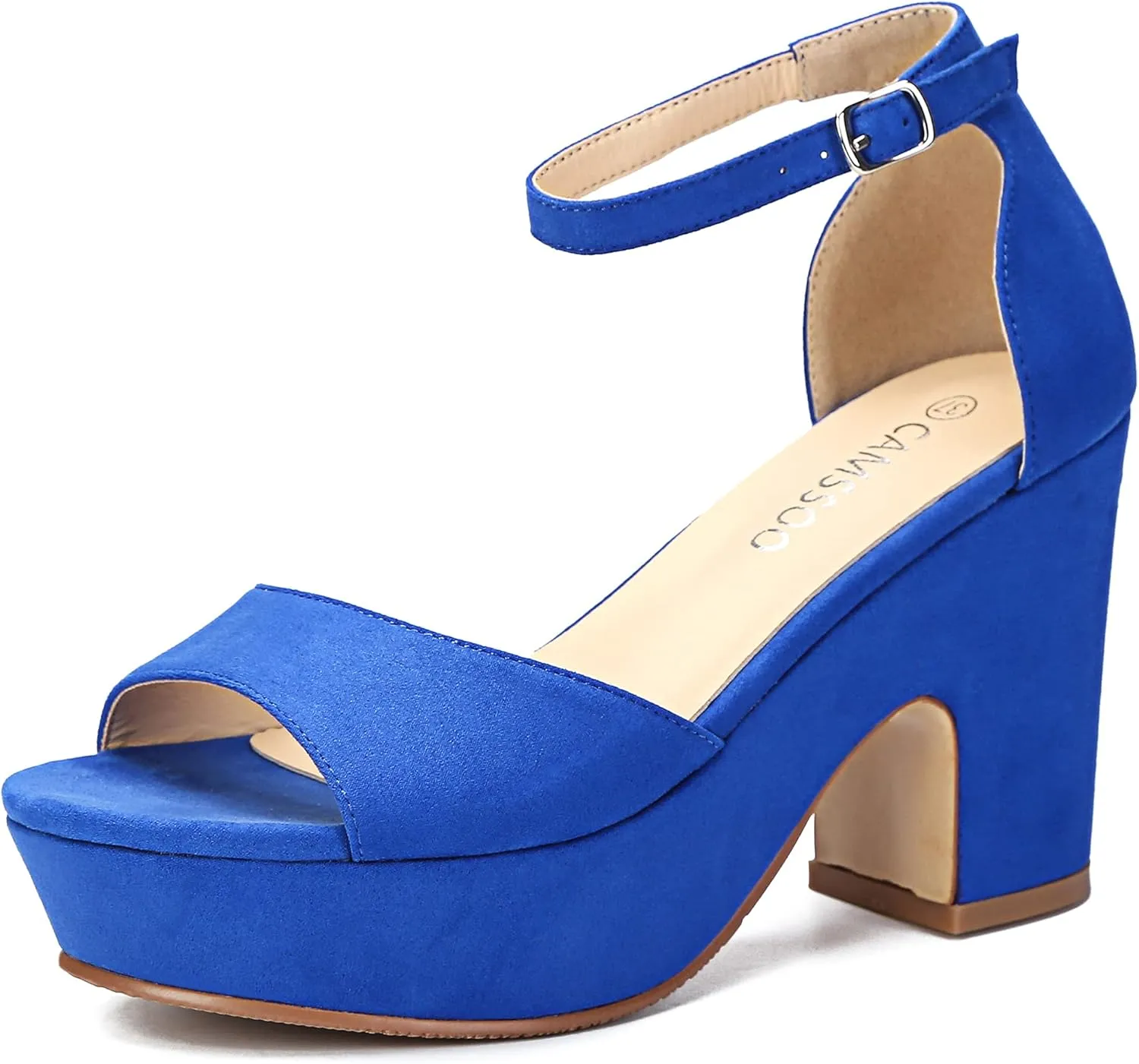 CAMSSOO Women's Platforms Wedges Sandals Suede Open toe Ankle Strap Fashion Wedding Sexy Dress Block Chunky High Heels Pumps Shoes