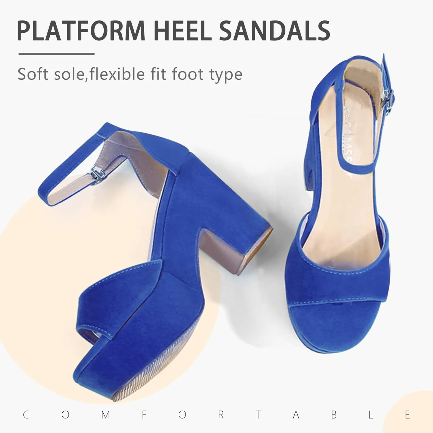 CAMSSOO Women's Platforms Wedges Sandals Suede Open toe Ankle Strap Fashion Wedding Sexy Dress Block Chunky High Heels Pumps Shoes