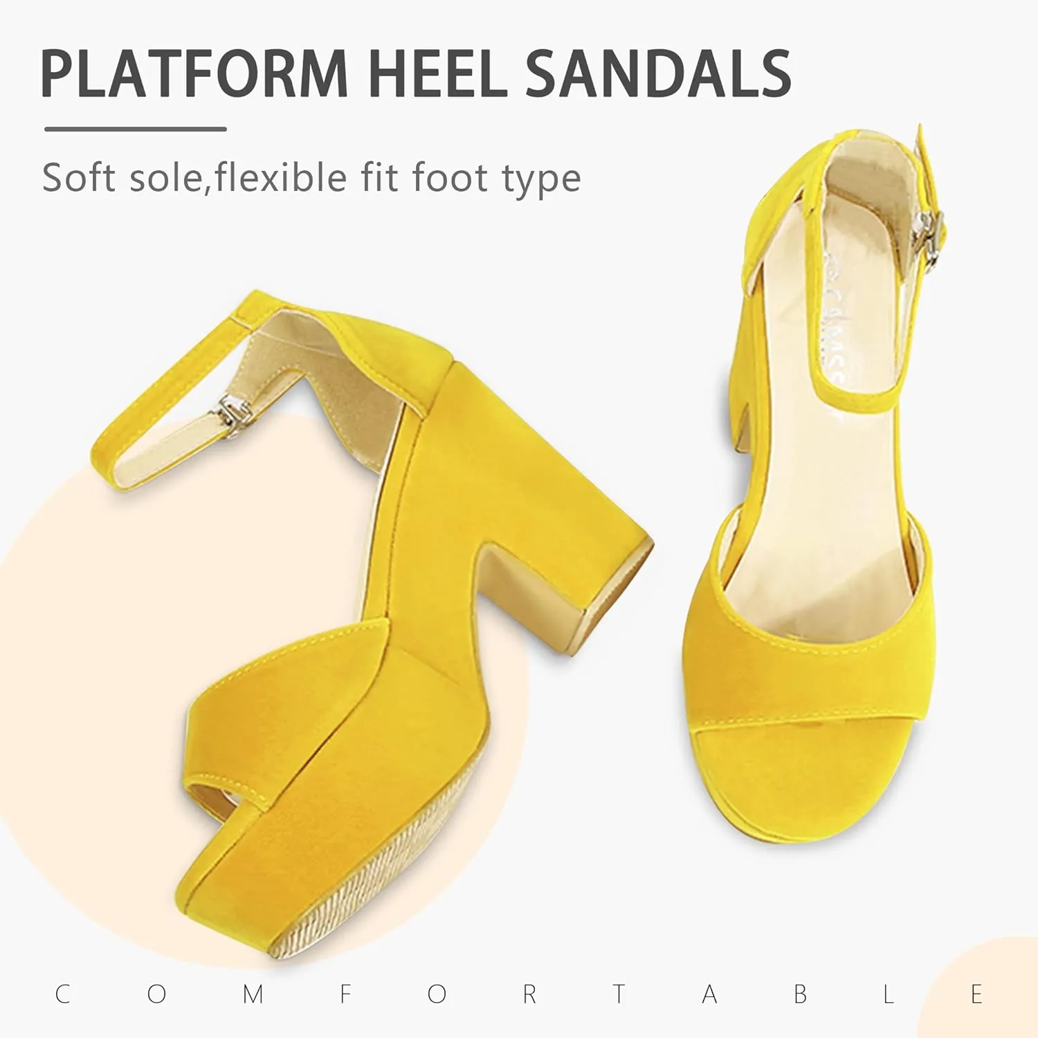 CAMSSOO Women's Platforms Wedges Sandals Suede Open toe Ankle Strap Fashion Wedding Sexy Dress Block Chunky High Heels Pumps Shoes