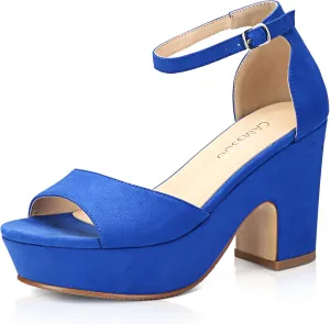 CAMSSOO Women's Platforms Wedges Sandals Suede Open toe Ankle Strap Fashion Wedding Sexy Dress Block Chunky High Heels Pumps Shoes