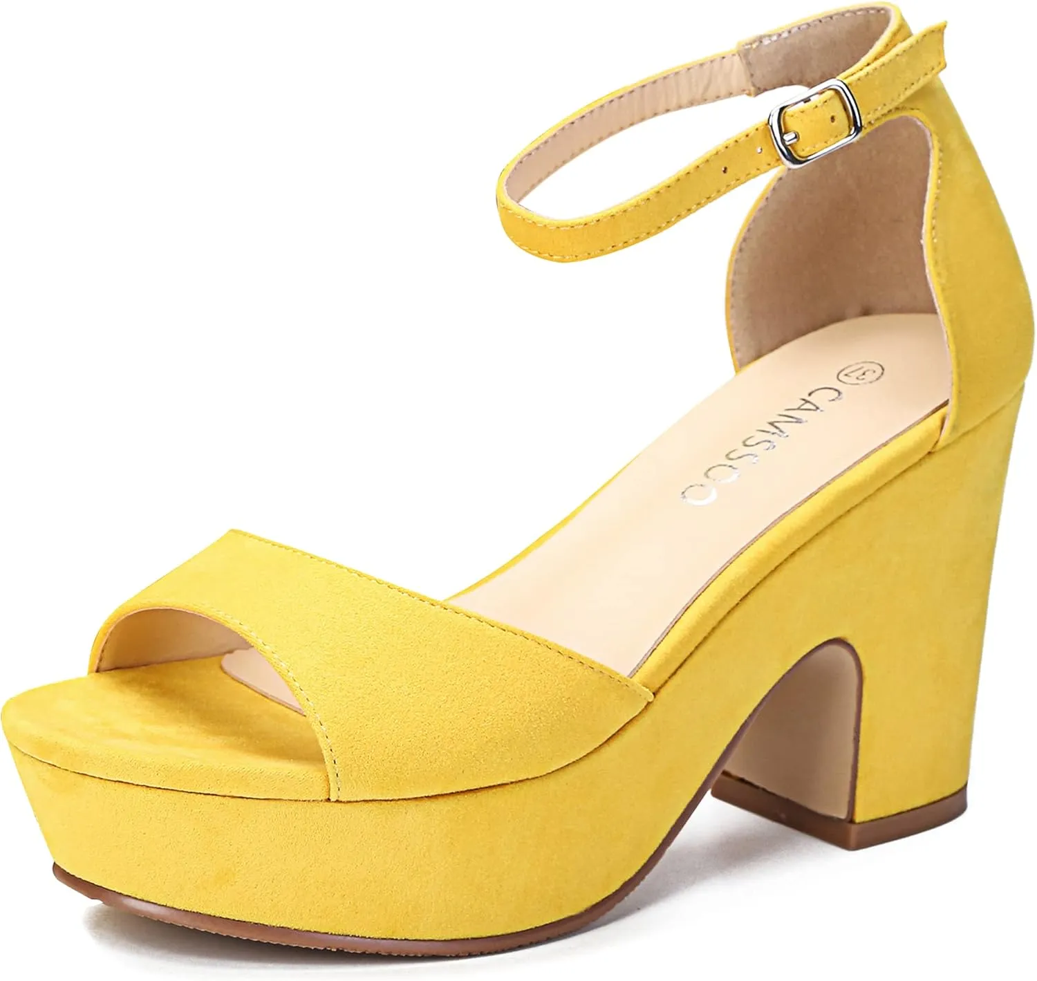 CAMSSOO Women's Platforms Wedges Sandals Suede Open toe Ankle Strap Fashion Wedding Sexy Dress Block Chunky High Heels Pumps Shoes