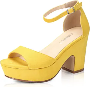 CAMSSOO Women's Platforms Wedges Sandals Suede Open toe Ankle Strap Fashion Wedding Sexy Dress Block Chunky High Heels Pumps Shoes