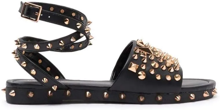 Cape Robbin Pierce The Ultimate Edgy Slides Flat Sandal Gold Studded Mule