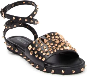 Cape Robbin Pierce The Ultimate Edgy Slides Flat Sandal Gold Studded Mule