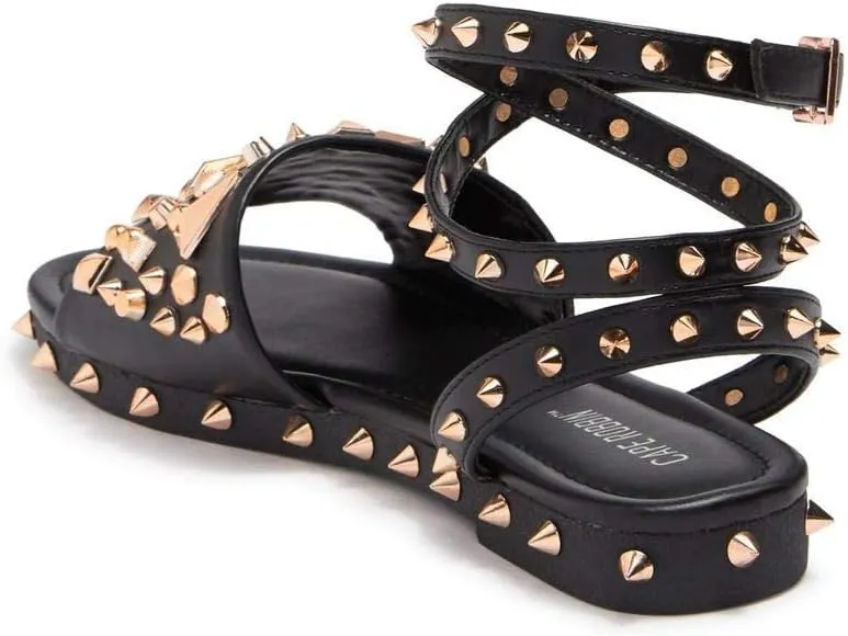 Cape Robbin Pierce The Ultimate Edgy Slides Flat Sandal Gold Studded Mule