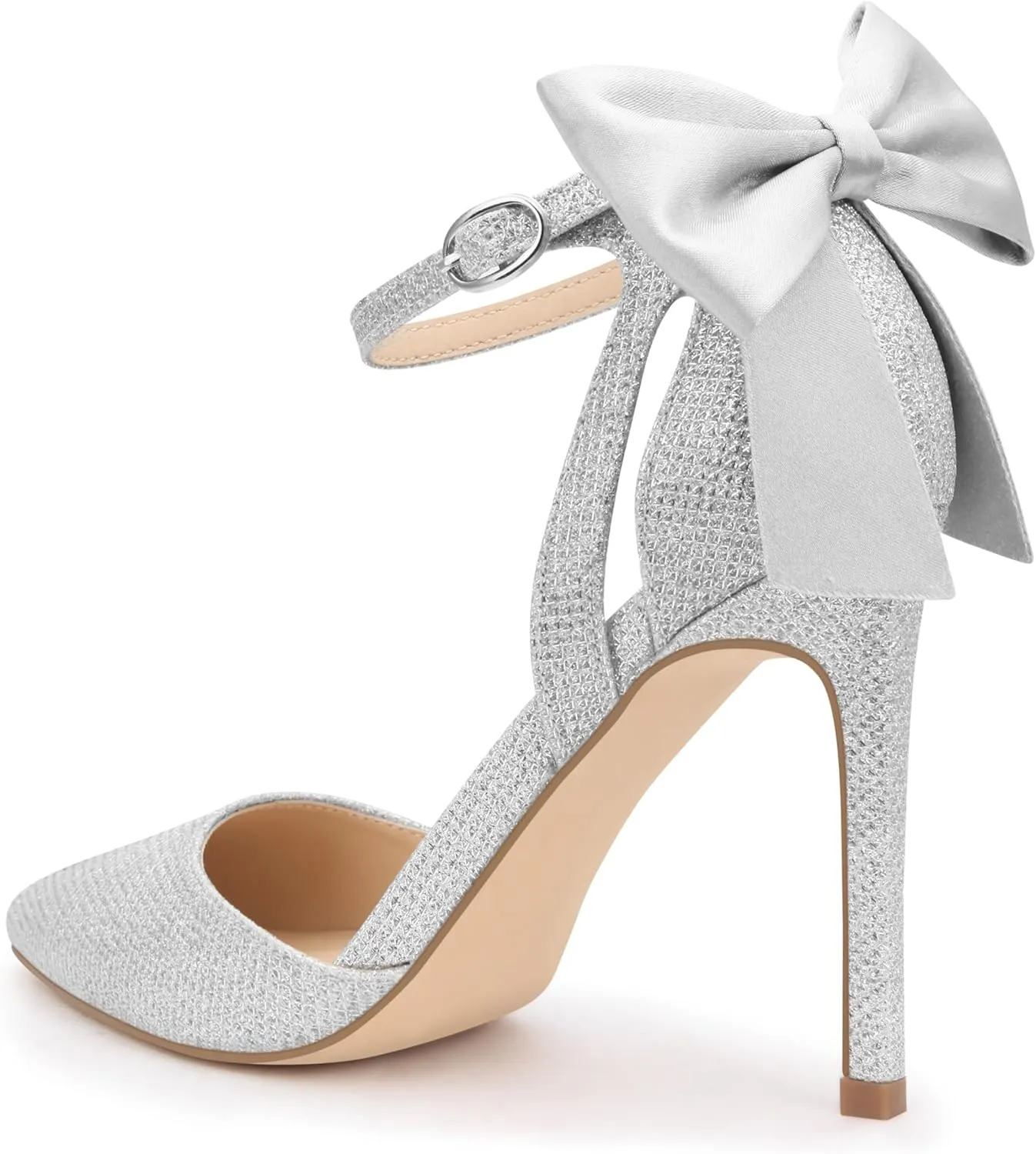 Carcuume Womens Bow Tie Back Heels Close Toe Pumps Stiletto High Heels Wedding Shoes Ankle Strap Heel Sandals