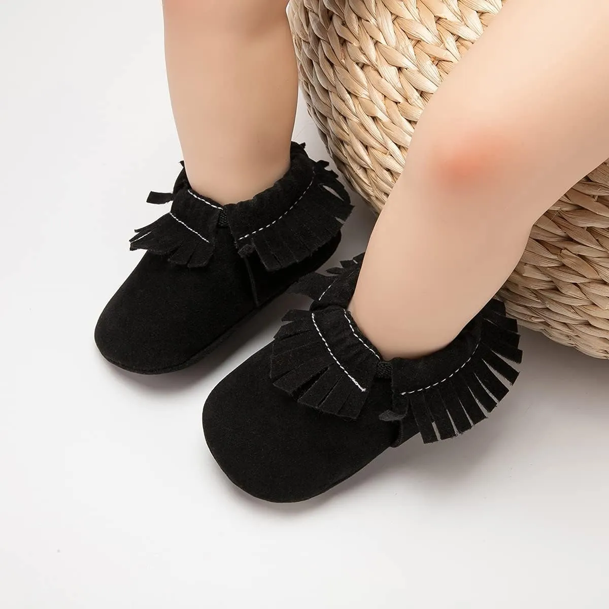 CENCIRILY Infant Baby Fringe Moccasin Slipper Boys Girls Tassel Suede Leather Toddler Sneakers Soft Sole First Walking Loafers Crib Shoes