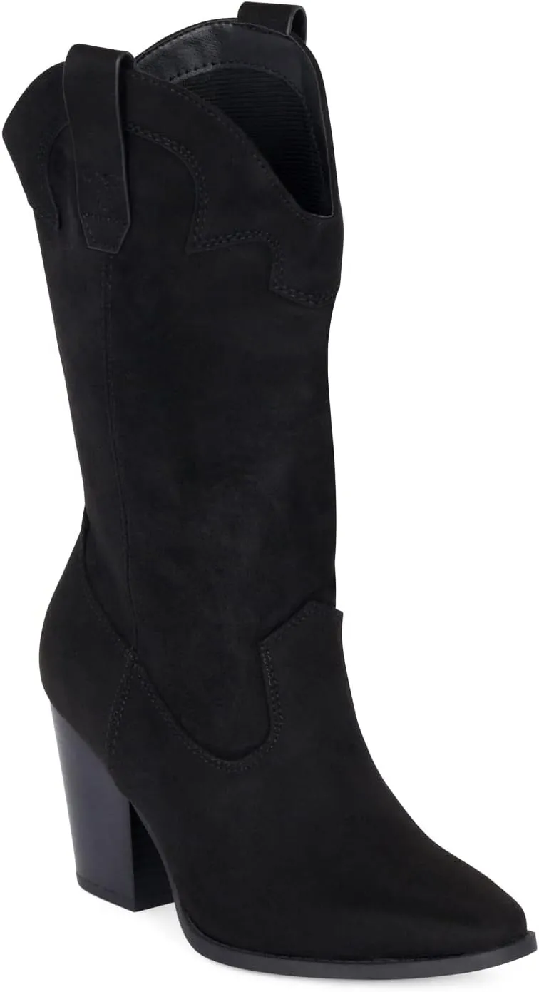 Chariot & Co Cowboy Boots for Women - Western Style Mid-Calf Stacked Heel Boot - Polly