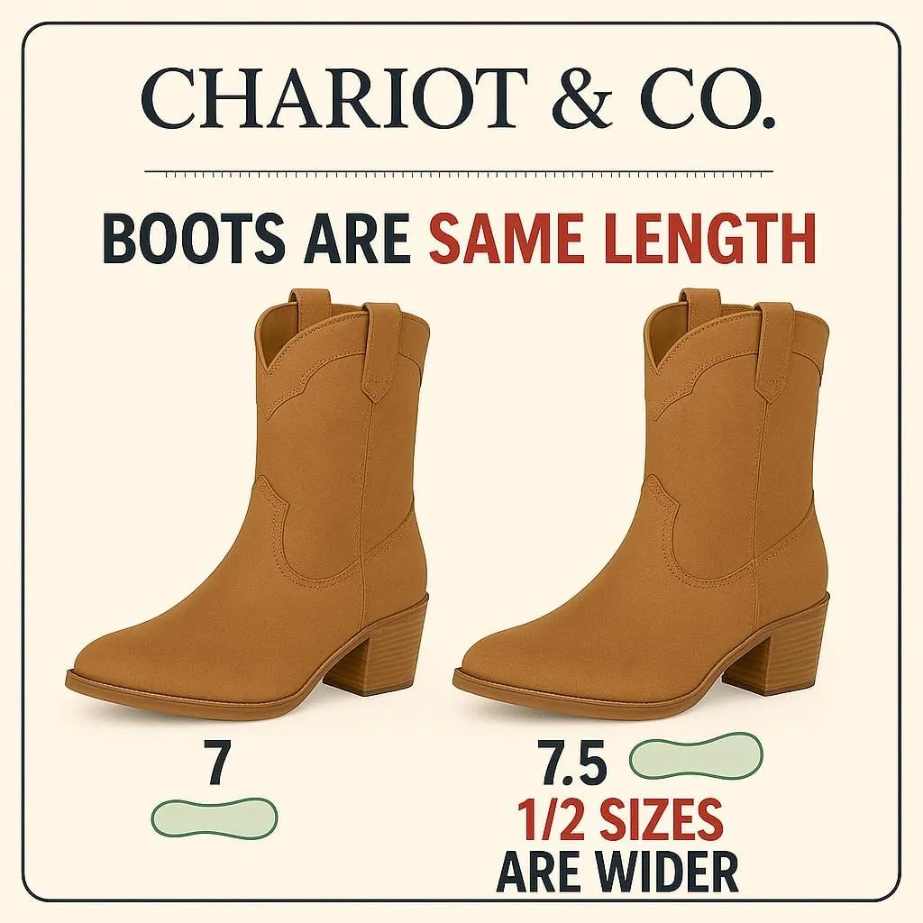 Chariot & Co Cowboy Boots for Women - Western Style Mid-Calf Stacked Heel Boot - Polly