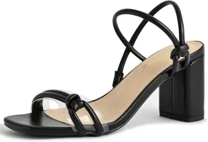 Chunky Heels for Women Square Open Toe Two Knotted Strap Pump Block Heeled Sandals Two Way Wear Slip On Black Nude High Heels
