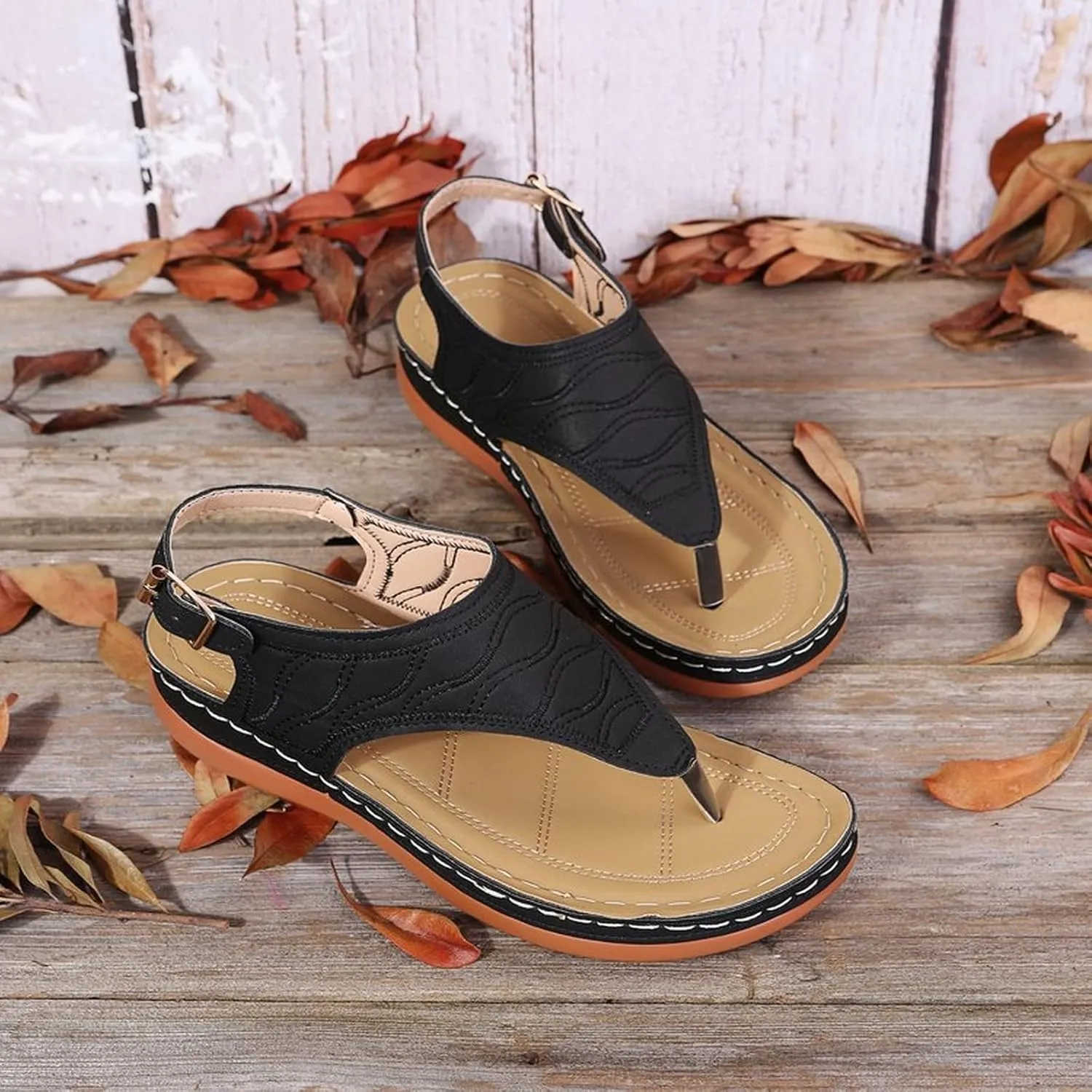 Comfortable Sandals for Women Wiide Width Ankle Strap Flips Flops Summer Dressy Boho Beach Walking Wedge