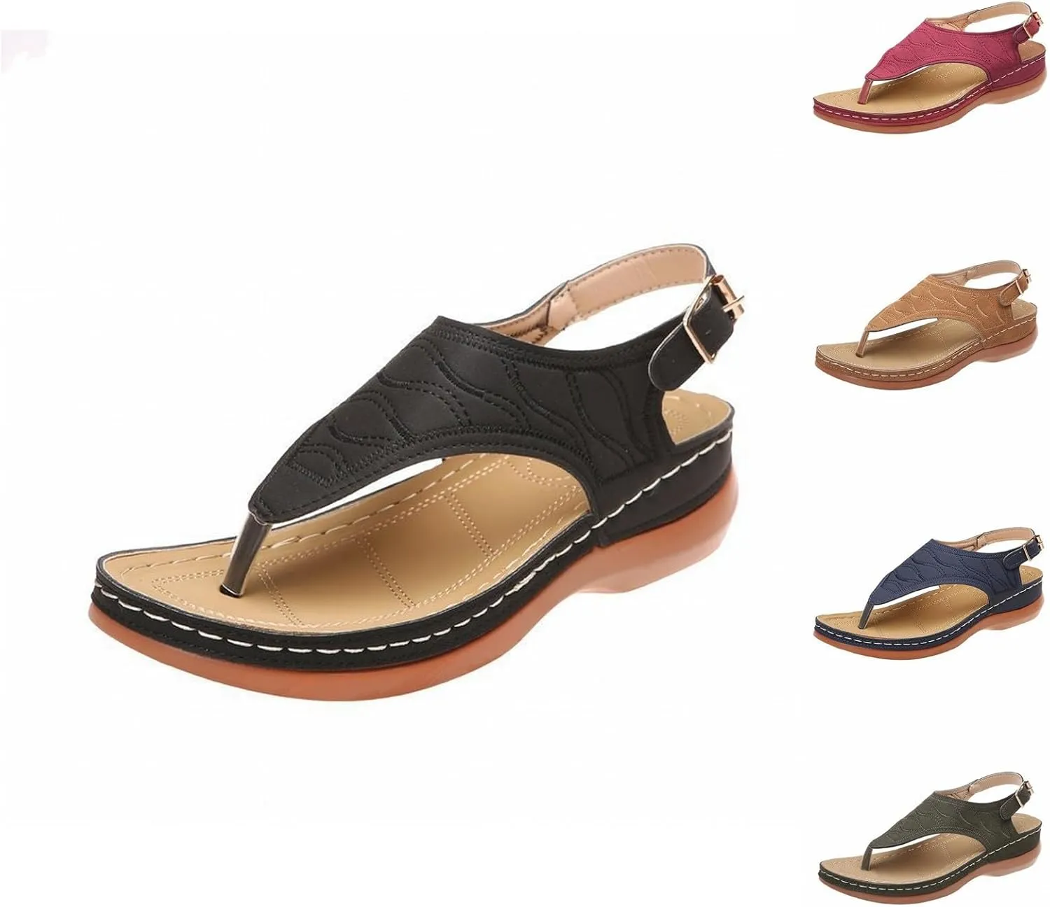 Comfortable Sandals for Women Wiide Width Ankle Strap Flips Flops Summer Dressy Boho Beach Walking Wedge