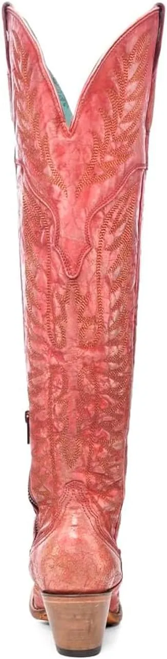 CORRAL Women's Embroidery Tall Top Urban Outdoor Western Cowgirl Style Above-the-Knee Pointed J Toe Cowhide Leather Boots