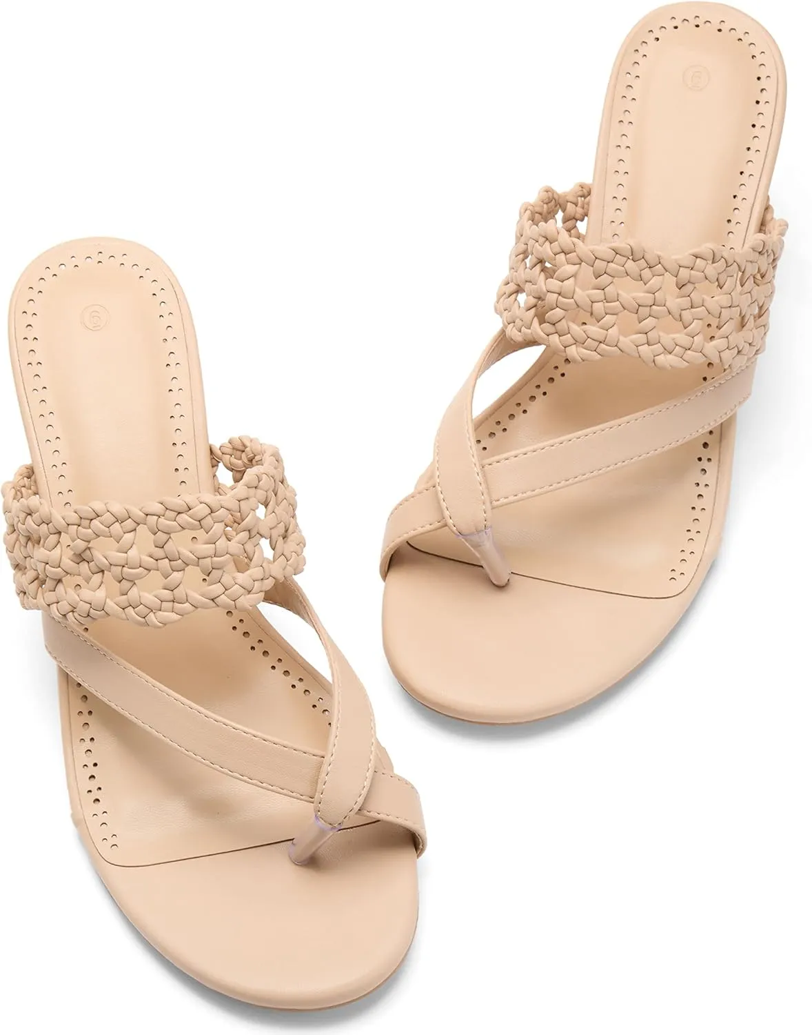 Coutgo Womens Low Kitten Heel Sandals Open Toe Ankle Strap Thong Slides Backless Slip on Dress Shoes