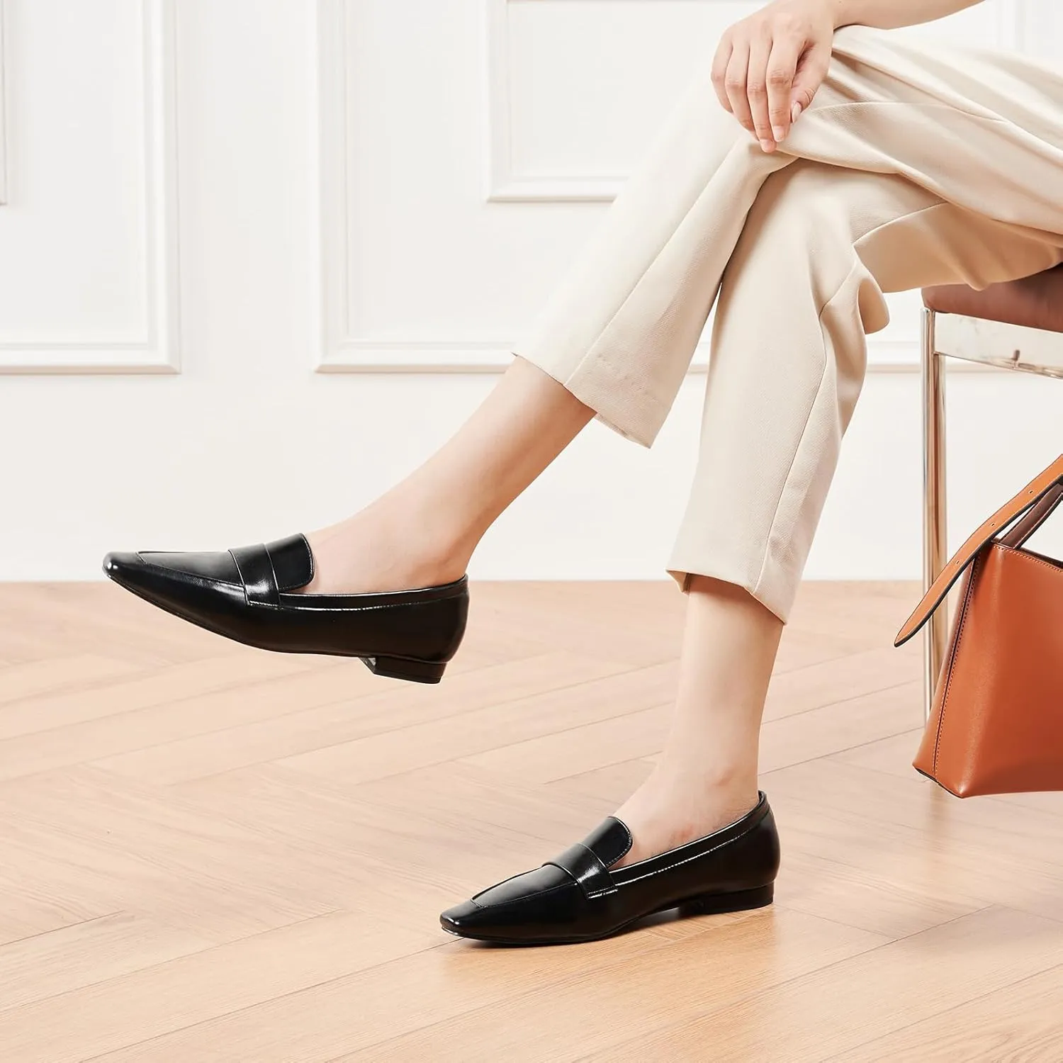 C.Paravano Loafers for Women, Slip-ons Penny Loafers Comfortable Dressy for Formal & Casual Wear, Square Toe Flats for Office