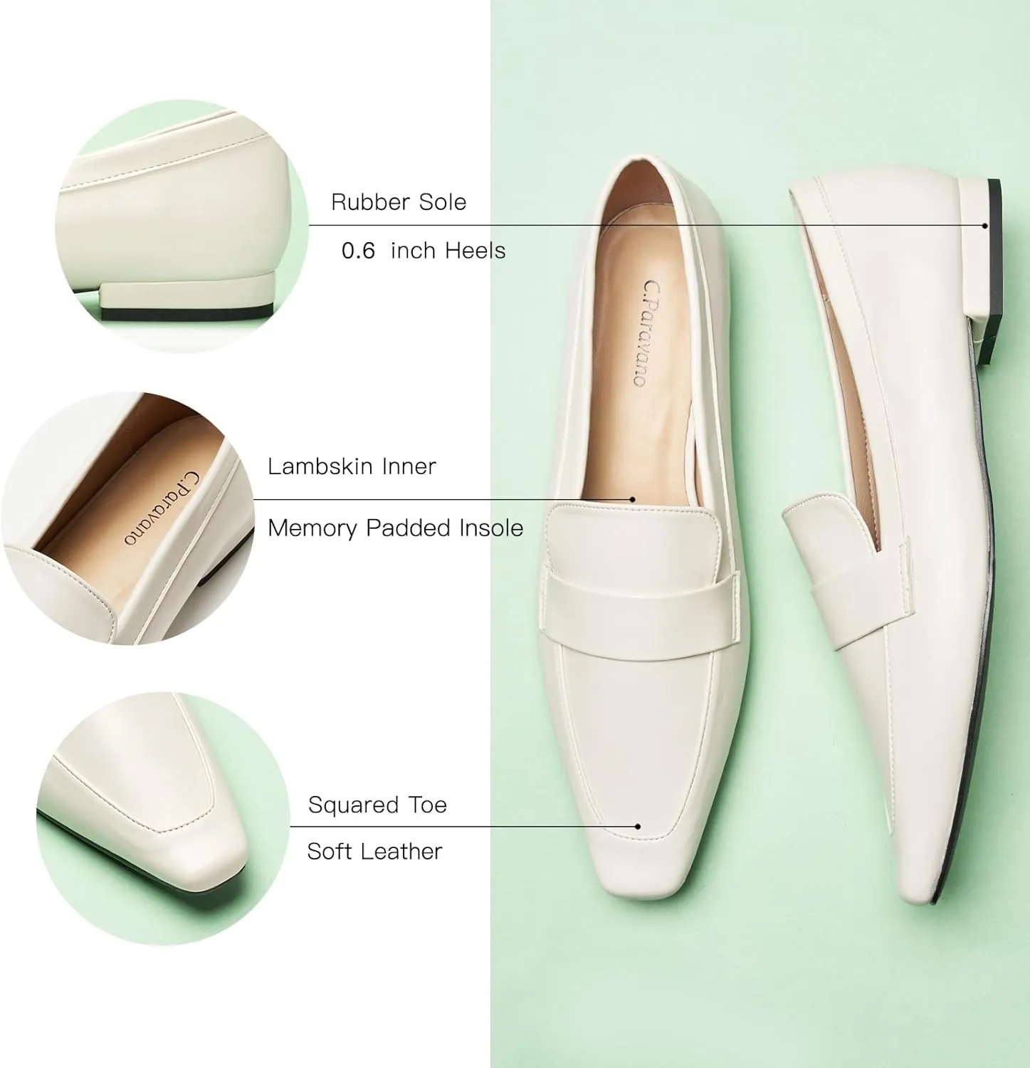 C.Paravano Loafers for Women, Slip-ons Penny Loafers Comfortable Dressy for Formal & Casual Wear, Square Toe Flats for Office