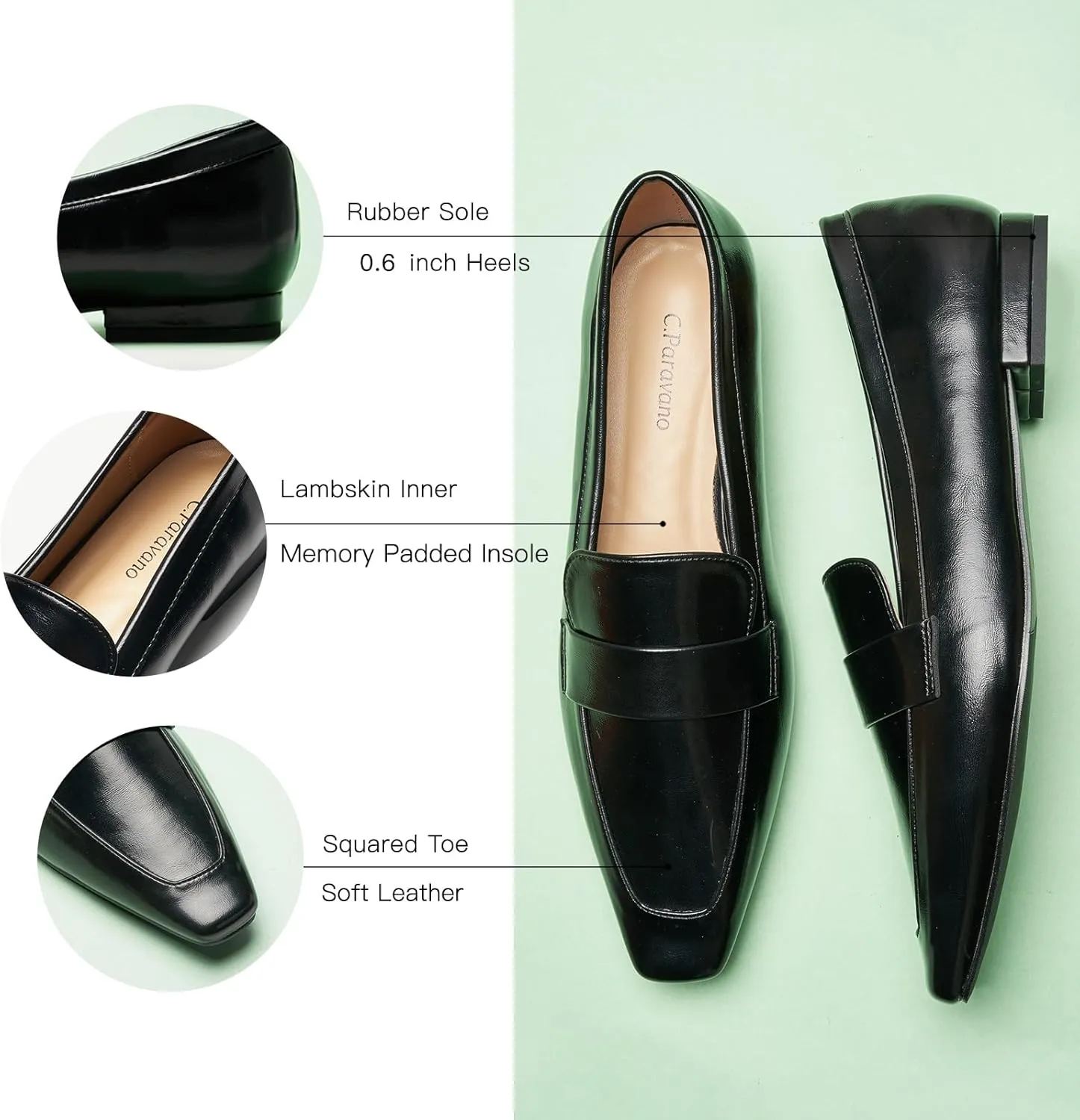 C.Paravano Loafers for Women, Slip-ons Penny Loafers Comfortable Dressy for Formal & Casual Wear, Square Toe Flats for Office