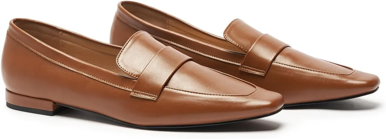C.Paravano Women's Flat Loafers, Slip-on Penny Loafers for Formal & Casual Wear, Square Toe Comfort Flats for Office