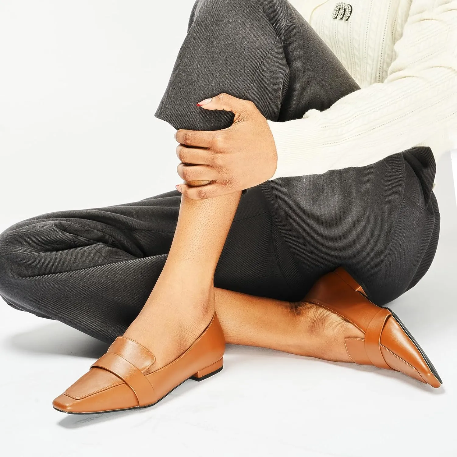 C.Paravano Women's Flat Loafers, Slip-on Penny Loafers for Formal & Casual Wear, Square Toe Comfort Flats for Office