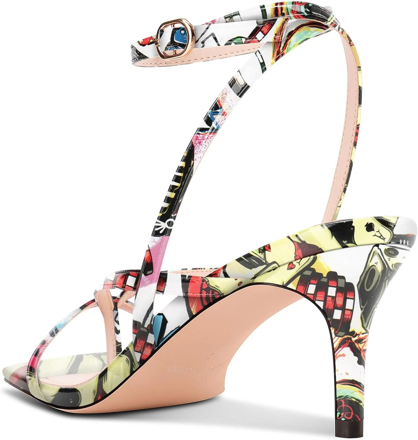 DearOnly Womens Square Toe Thong Strappy Kitten Heels Ankle Strap Party Dress Shoes Mid Heel Sandals 2.6 Inches Heels