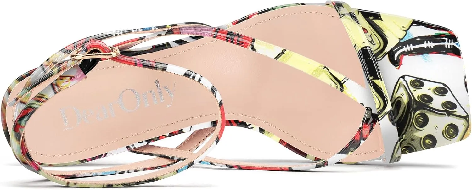 DearOnly Womens Square Toe Thong Strappy Kitten Heels Ankle Strap Party Dress Shoes Mid Heel Sandals 2.6 Inches Heels