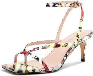 DearOnly Womens Square Toe Thong Strappy Kitten Heels Ankle Strap Party Dress Shoes Mid Heel Sandals 2.6 Inches Heels