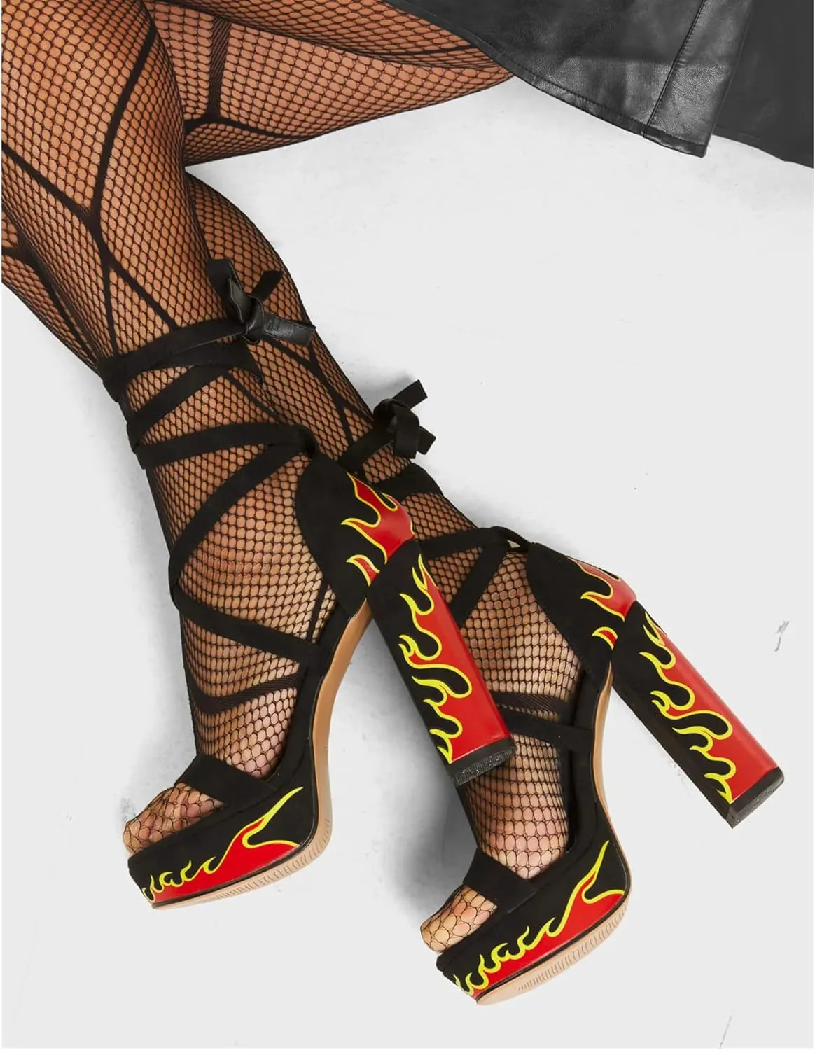 DETOGNI Women's Block High Heels Flames Sandals Wrap-Around Strap Fastening Platform Sexy Fire Shoes