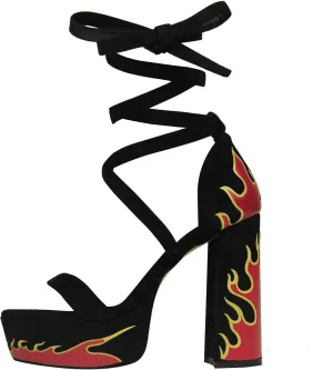 DETOGNI Women's Block High Heels Flames Sandals Wrap-Around Strap Fastening Platform Sexy Fire Shoes