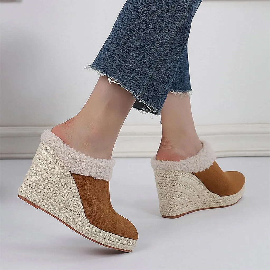 DINTAHA Closed Toe Wedges For Women,Pointed Toe Platform Wedge Mules,Espadrille Sandals For Women-Choose Half Size Larger