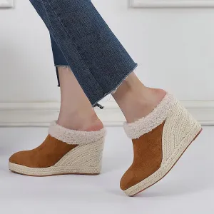DINTAHA Closed Toe Wedges For Women,Pointed Toe Platform Wedge Mules,Espadrille Sandals For Women-Choose Half Size Larger