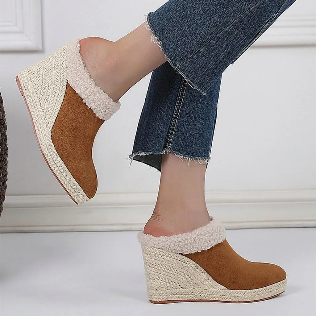 DINTAHA Closed Toe Wedges For Women,Pointed Toe Platform Wedge Mules,Espadrille Sandals For Women-Choose Half Size Larger