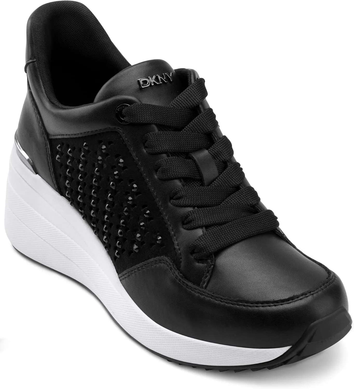 DKNY Women's Kalinda Studded Lace Up Wedge Sneaker