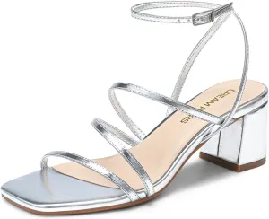 DREAM PAIRS Womens Block Heels 2 inch Strappy Square Toe Dressy Chunky Low Heeled Sandals for Party Wedding Evening