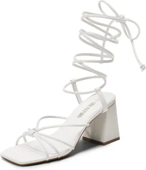 DREAM PAIRS Women's Lace Up Heels Strappy Block High Heel Square Open Toe Chunky Sandals for Party Travel Date