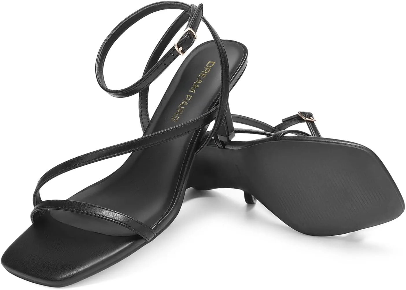 DREAM PAIRS Women's Low Kitten Heels Strappy Open Square Toe Ankle Strap Sexy Fashion Comfort Dress Shoes Party Heeled Sandals