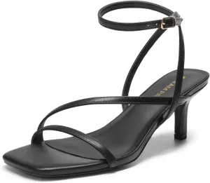 DREAM PAIRS Women's Low Kitten Heels Strappy Open Square Toe Ankle Strap Sexy Fashion Comfort Dress Shoes Party Heeled Sandals