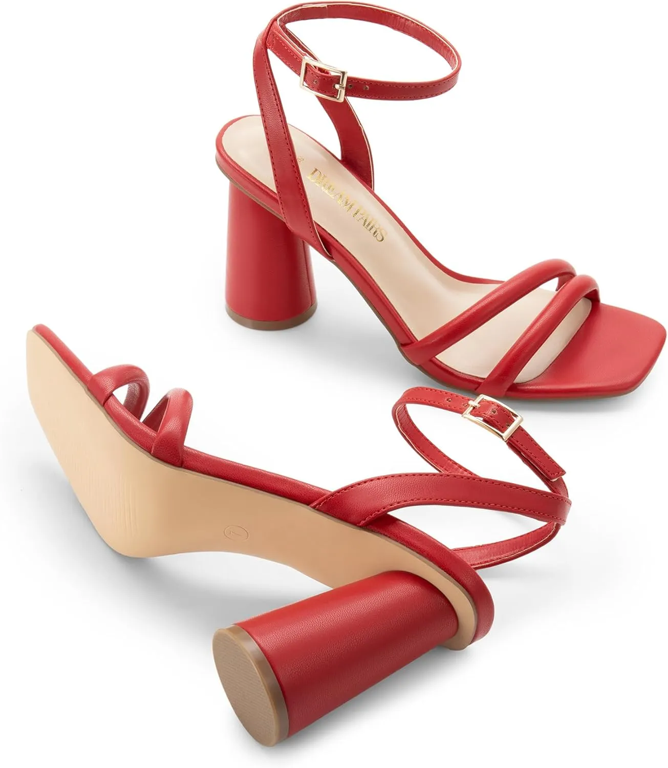 DREAM PAIRS Women's Strappy Round Heels Open Square Toe Ankle Strap Party Sandals Dress Shoes