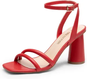 DREAM PAIRS Women's Strappy Round Heels Open Square Toe Ankle Strap Party Sandals Dress Shoes