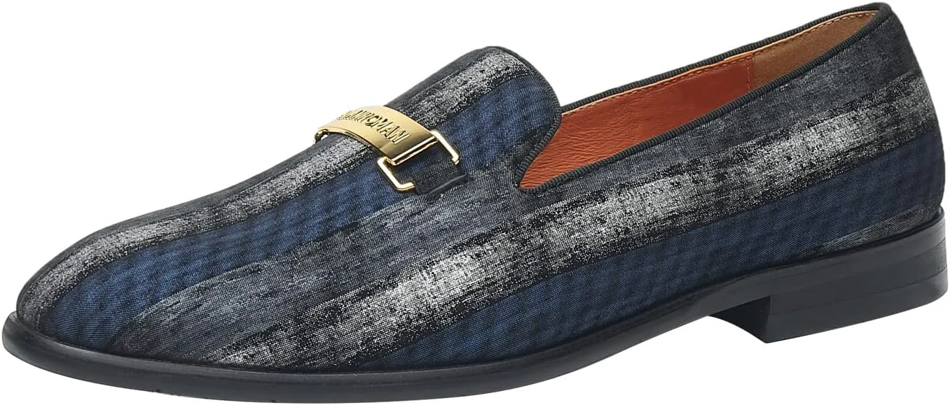 ELANROMAN Men's Gold Buckle Loafers Fashion Pull-on Penny Party Wedding Shoes
