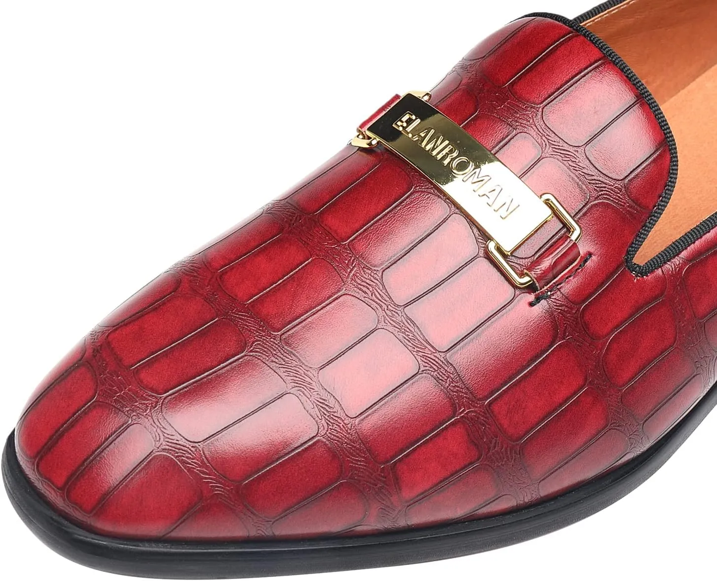ELANROMAN Men's Gold Buckle Loafers Fashion Pull-on Penny Party Wedding Shoes