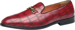 ELANROMAN Men's Gold Buckle Loafers Fashion Pull-on Penny Party Wedding Shoes