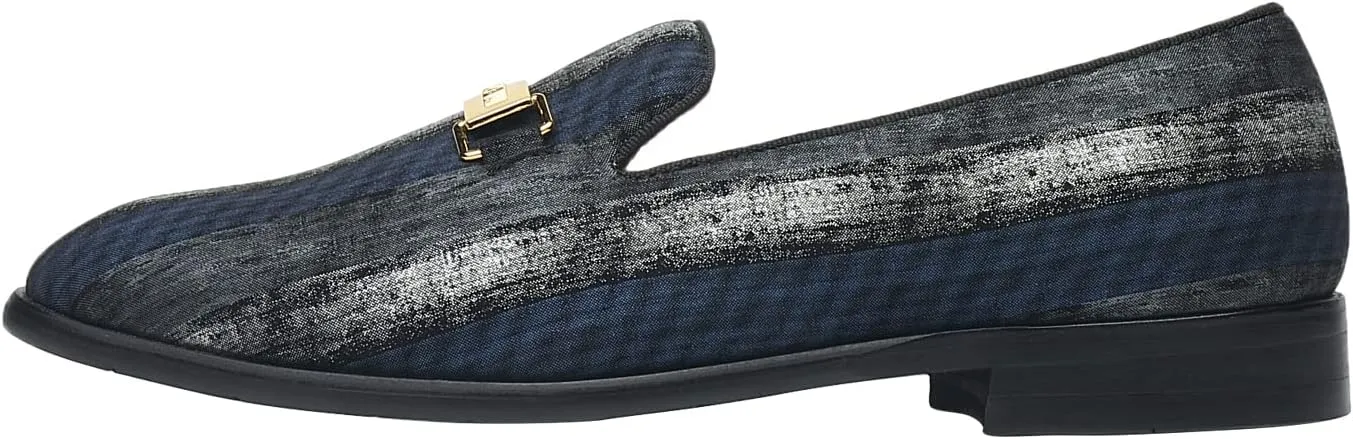 ELANROMAN Men's Gold Buckle Loafers Fashion Pull-on Penny Party Wedding Shoes